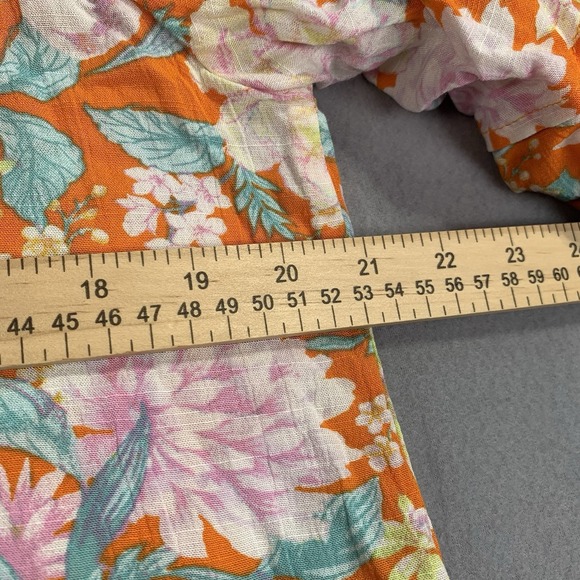 Democracy Floral V Neck Blouse Womens Medium Orange Boho Tie Hem Top - Picture 7 of 8